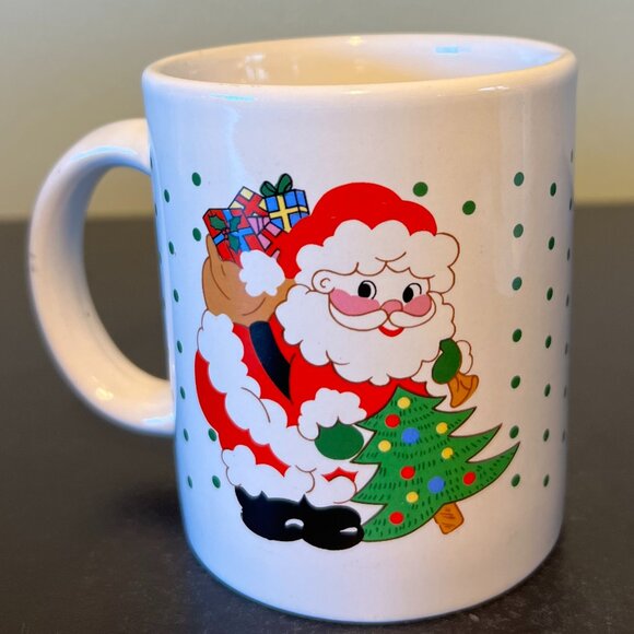 Lot of 4 Christmas Ceramic Mugs w/ Polka Dots ~ Santa Claus Snowman Holiday Tree - Picture 5 of 12
